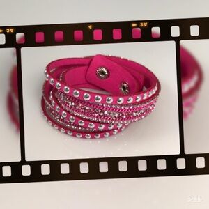 Hot Pink Rhinestone Double Wrap Bracelet